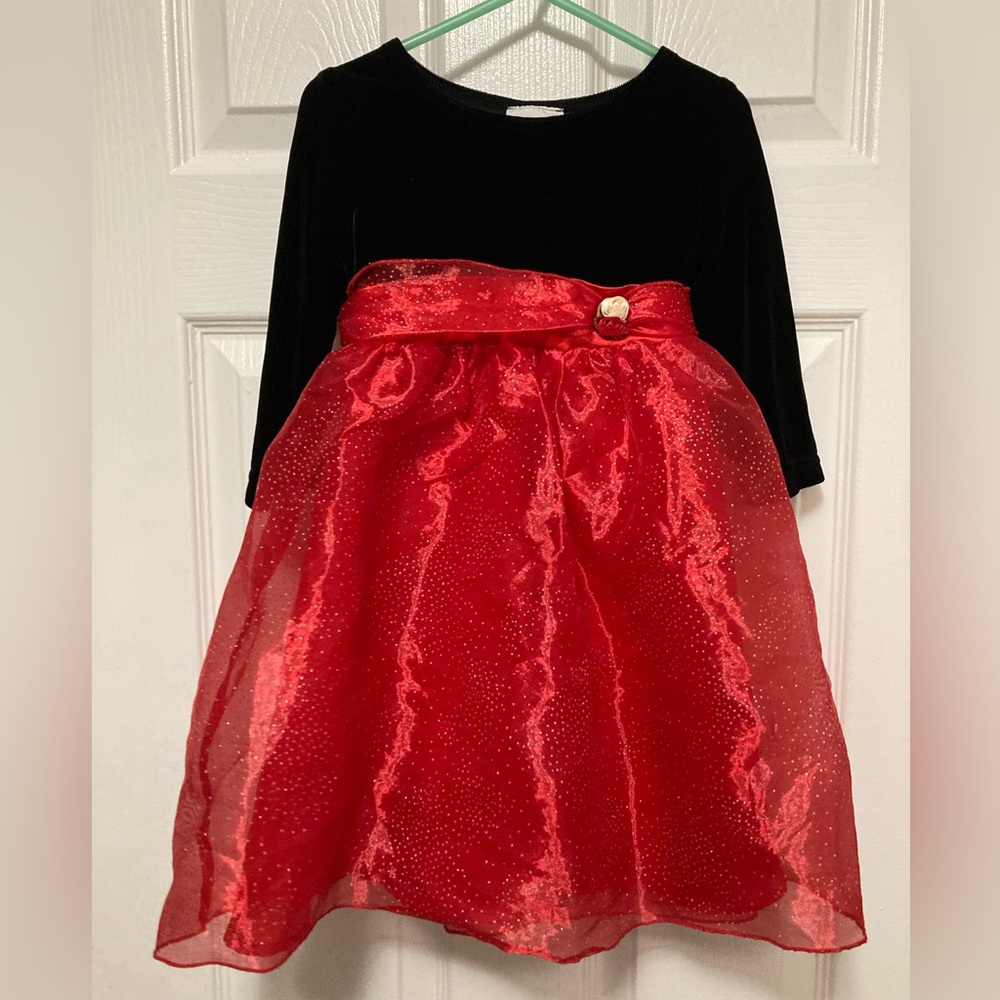 *Rose Cottage Vintage Black Velvet Top & Red Glitter Skirt Size 5 Dress #IR